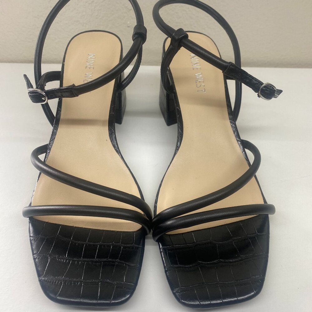 Nine West Black Croc-Embossed Strappy Heels – NWOT, Size 8